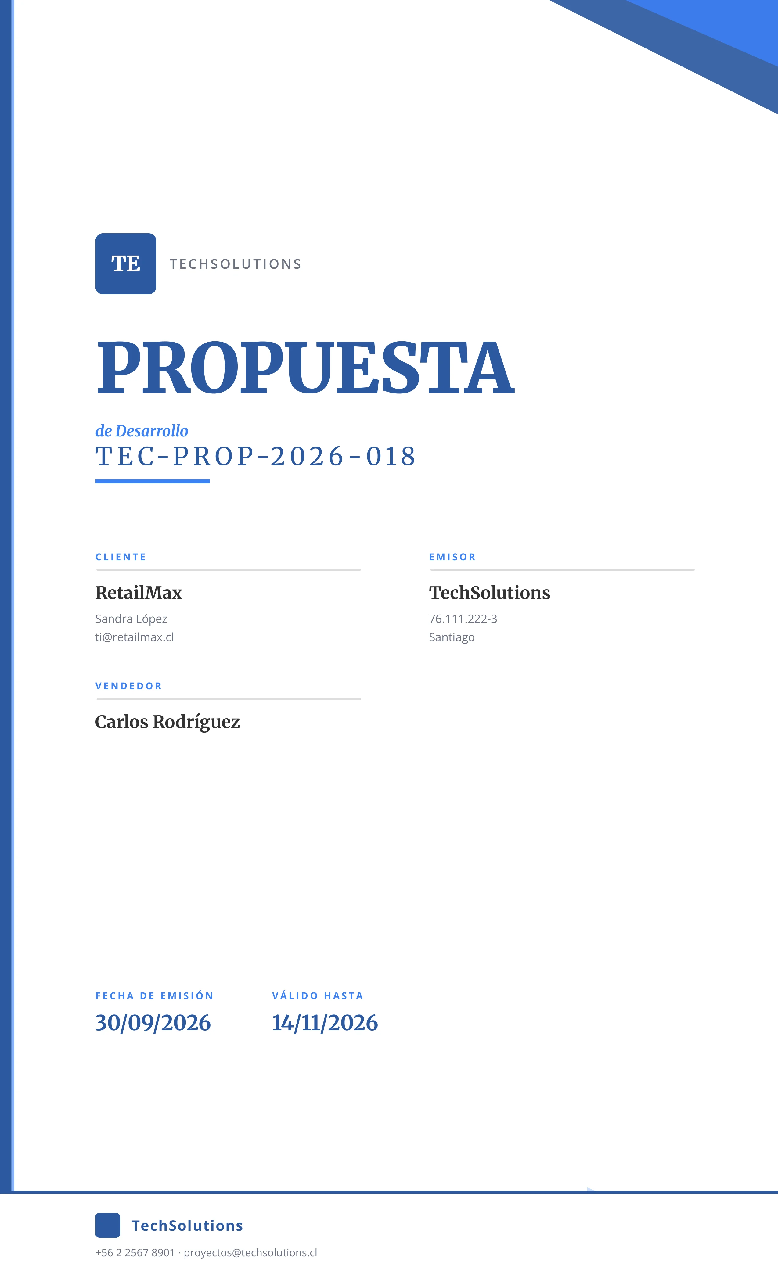 Portada de cotización de desarrollo de software generada con el sistema