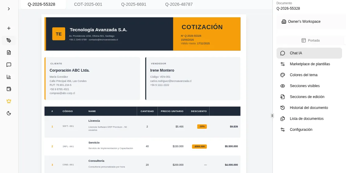 Captura de pantalla de metricas y resultados de cotizaciones