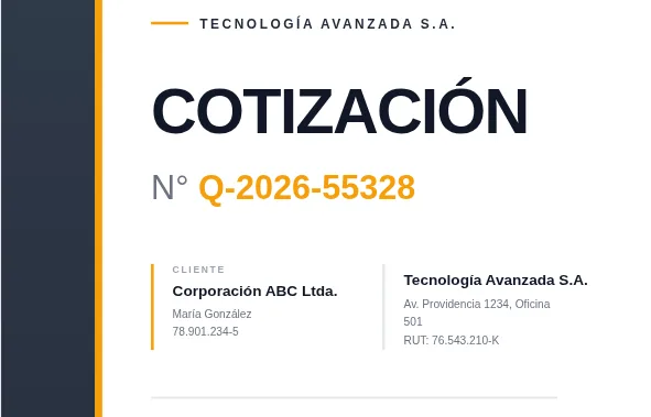 Captura de pantalla de cotizacion profesional con marca personalizada